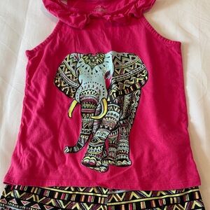 Girls' Pink Elephant Tank Top & Shorts - Size 7